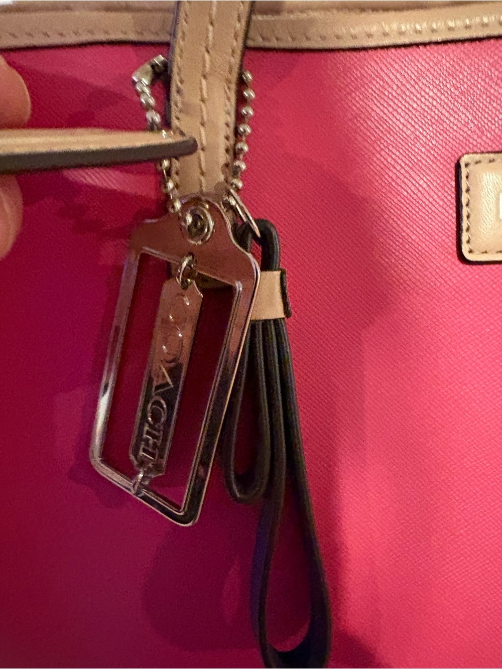 Coach Hot Pink Tote with Beige Trim - Picture 4 of 11